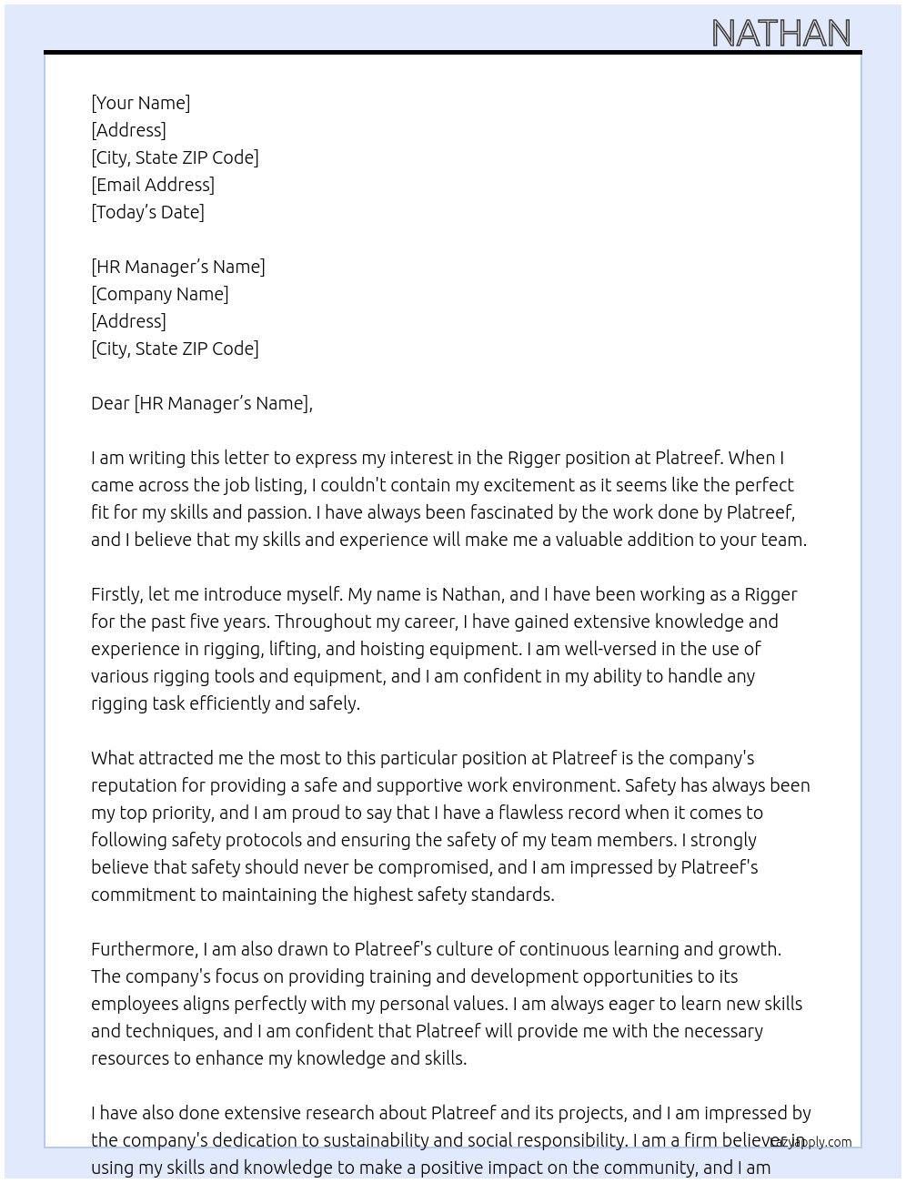 Rigger  At Platreef  Cover Letter