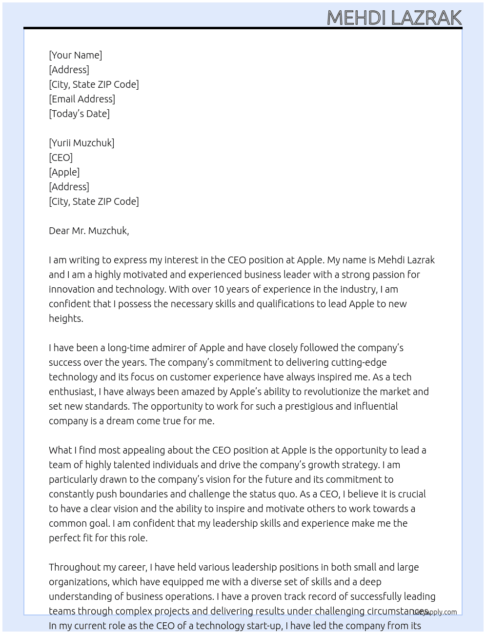 CEO  At Apple Cover Letter
