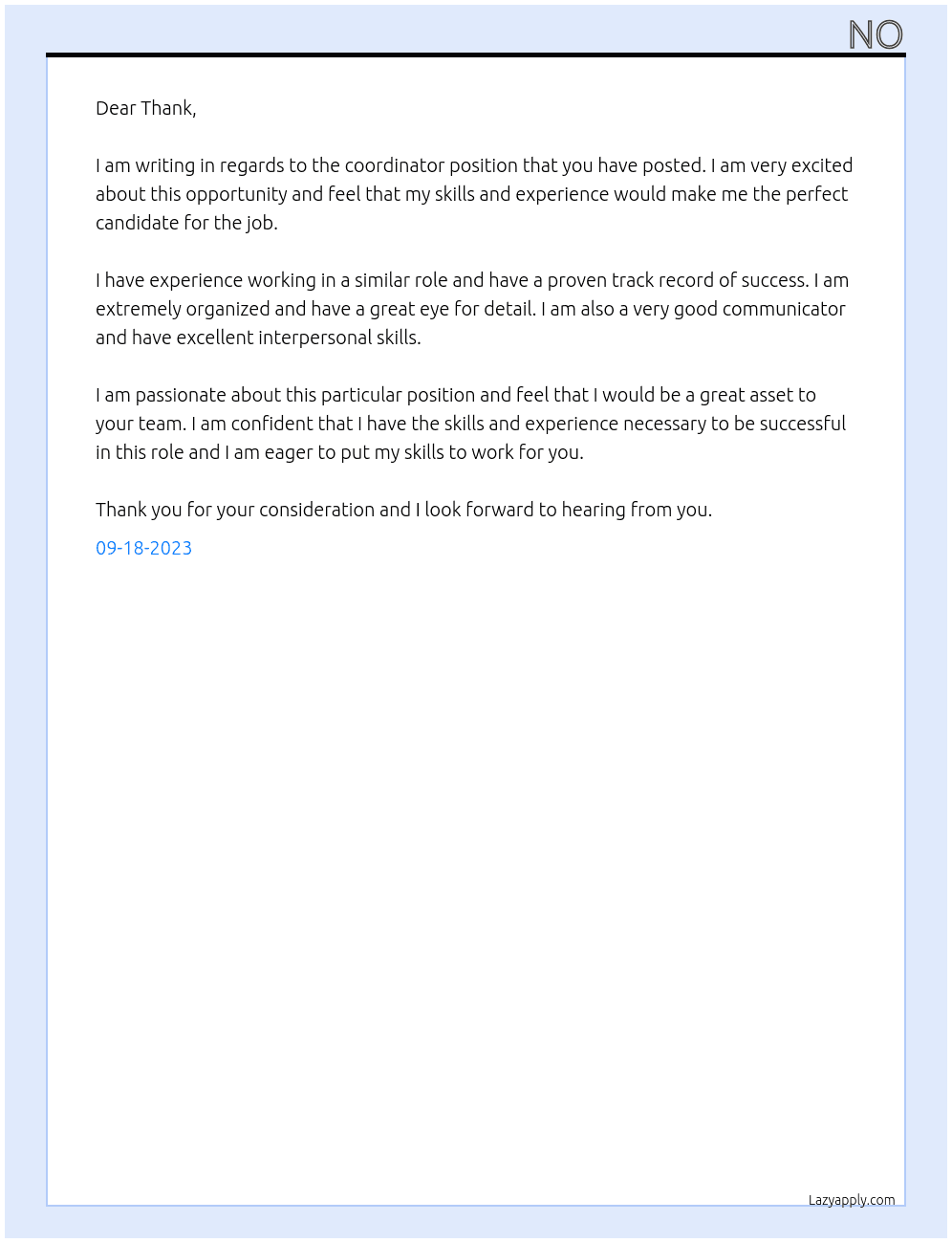 coordinator At Thank Cover Letter