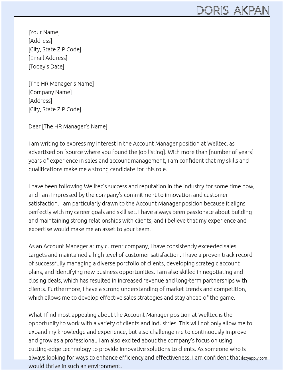 Account manager At Welltec Cover Letter