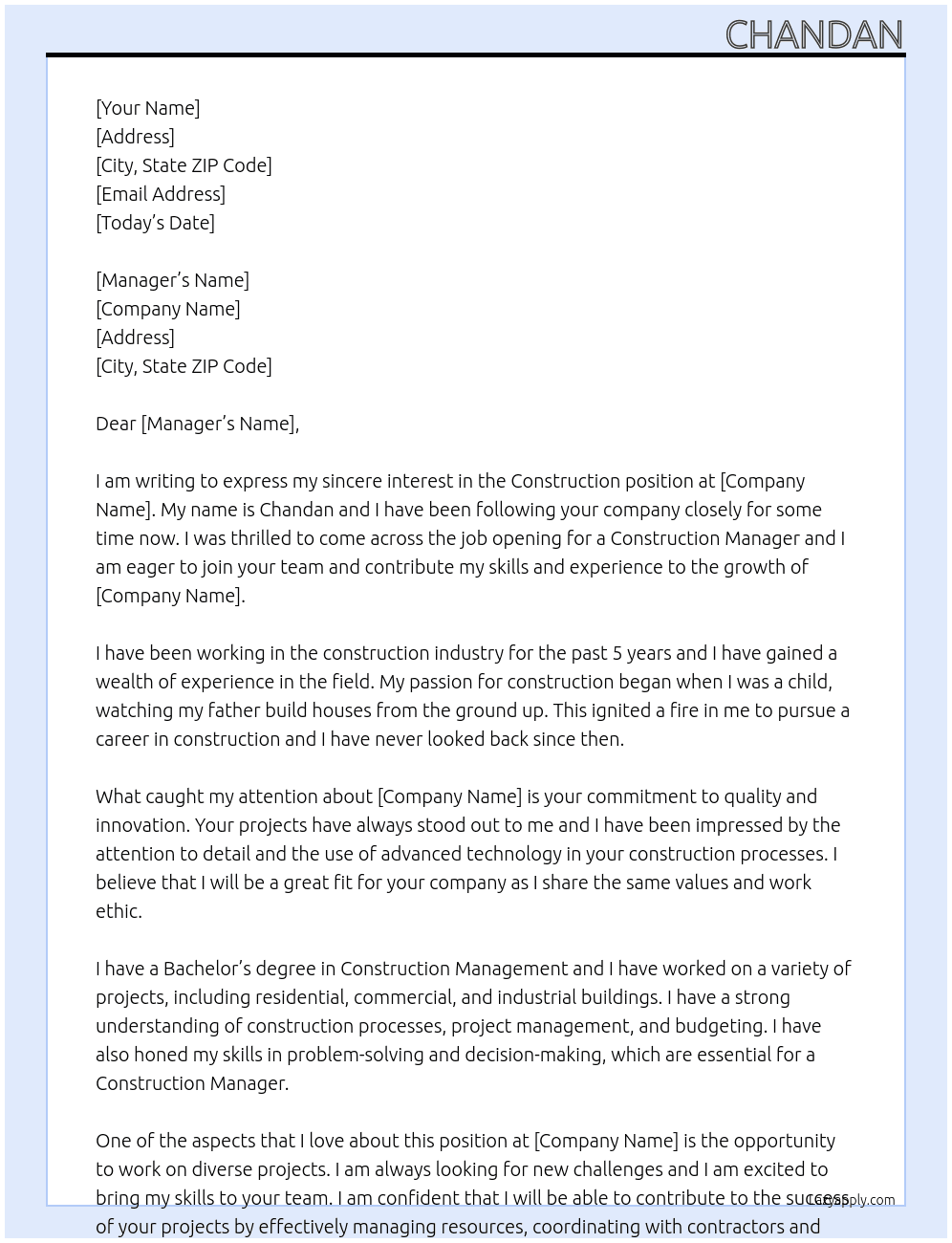 construction At kcc Cover Letter