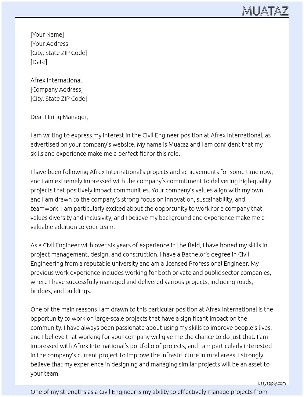 Civil Engineer At Mohammedain Cover Letter