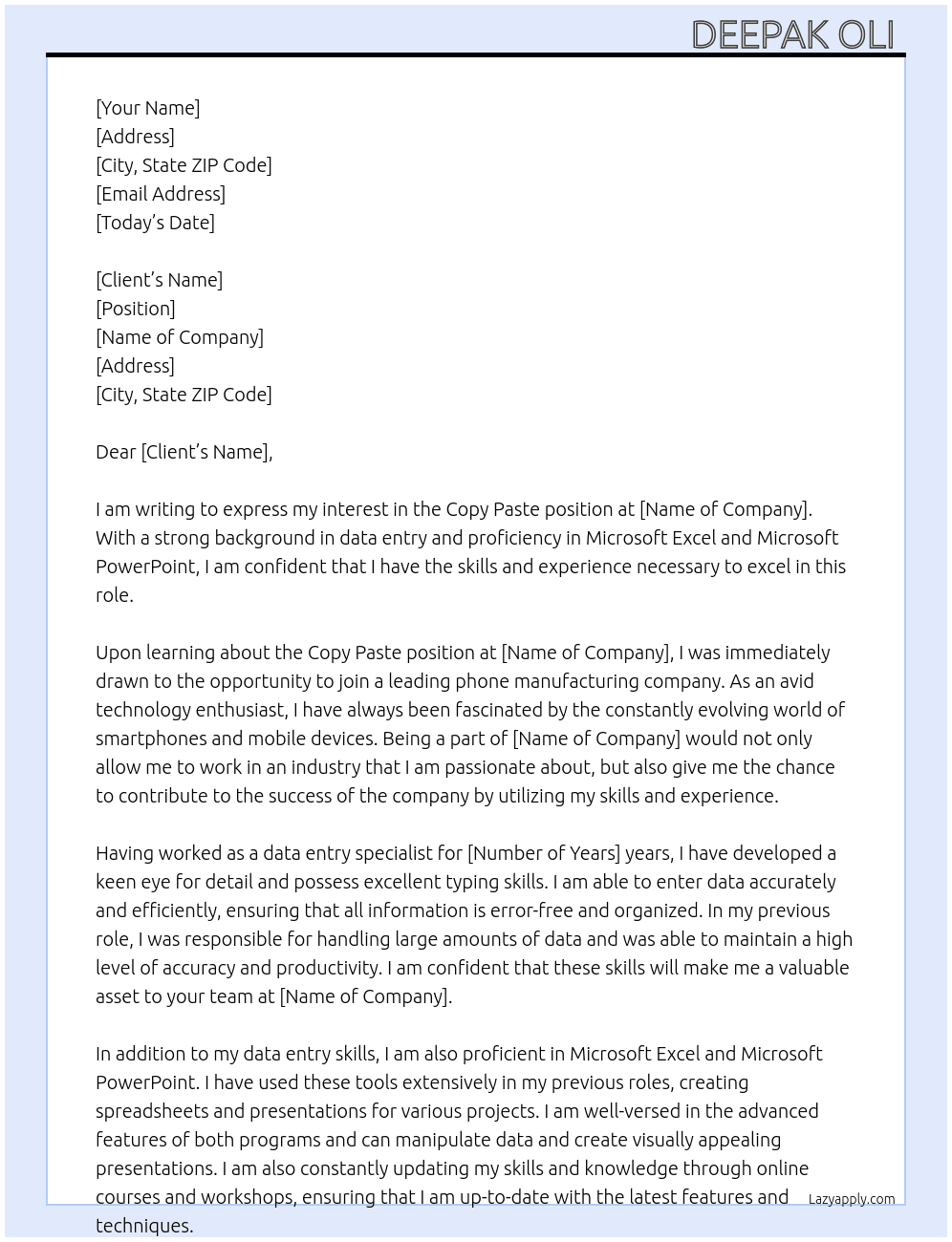 copy paste At phone manufacturing  Cover Letter