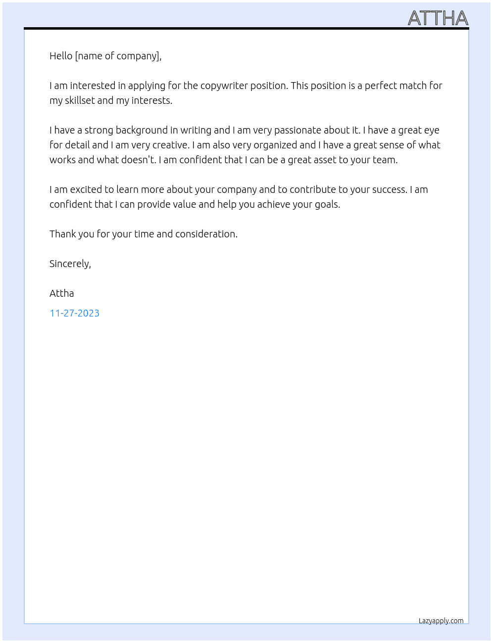 copywriter At - Cover Letter