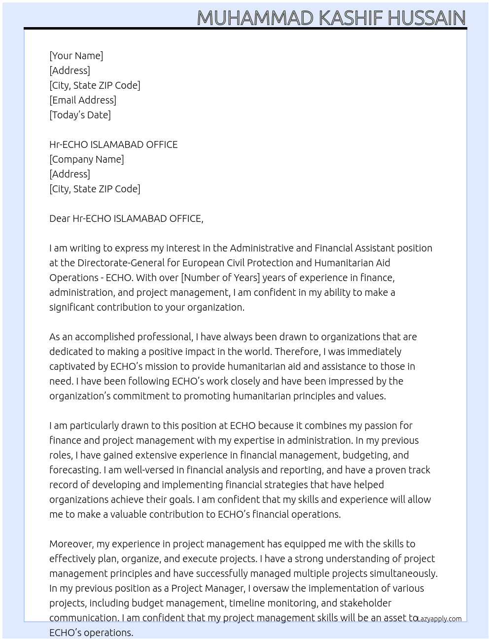 Cover letter for administrative and financial assistant - LazyApply