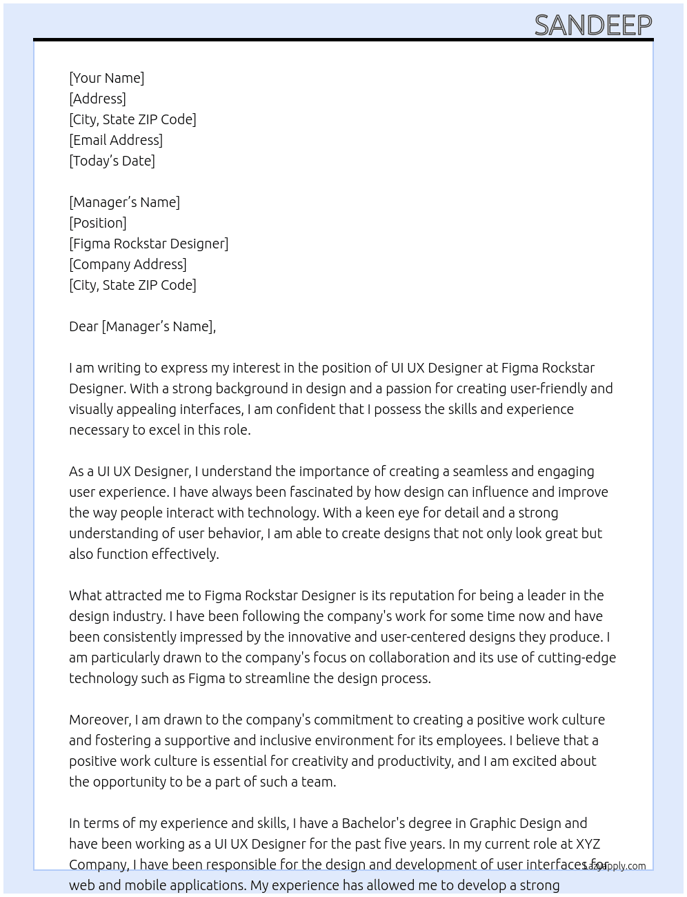 UI UX Designer At Figma Rockstar Designer Cover Letter
