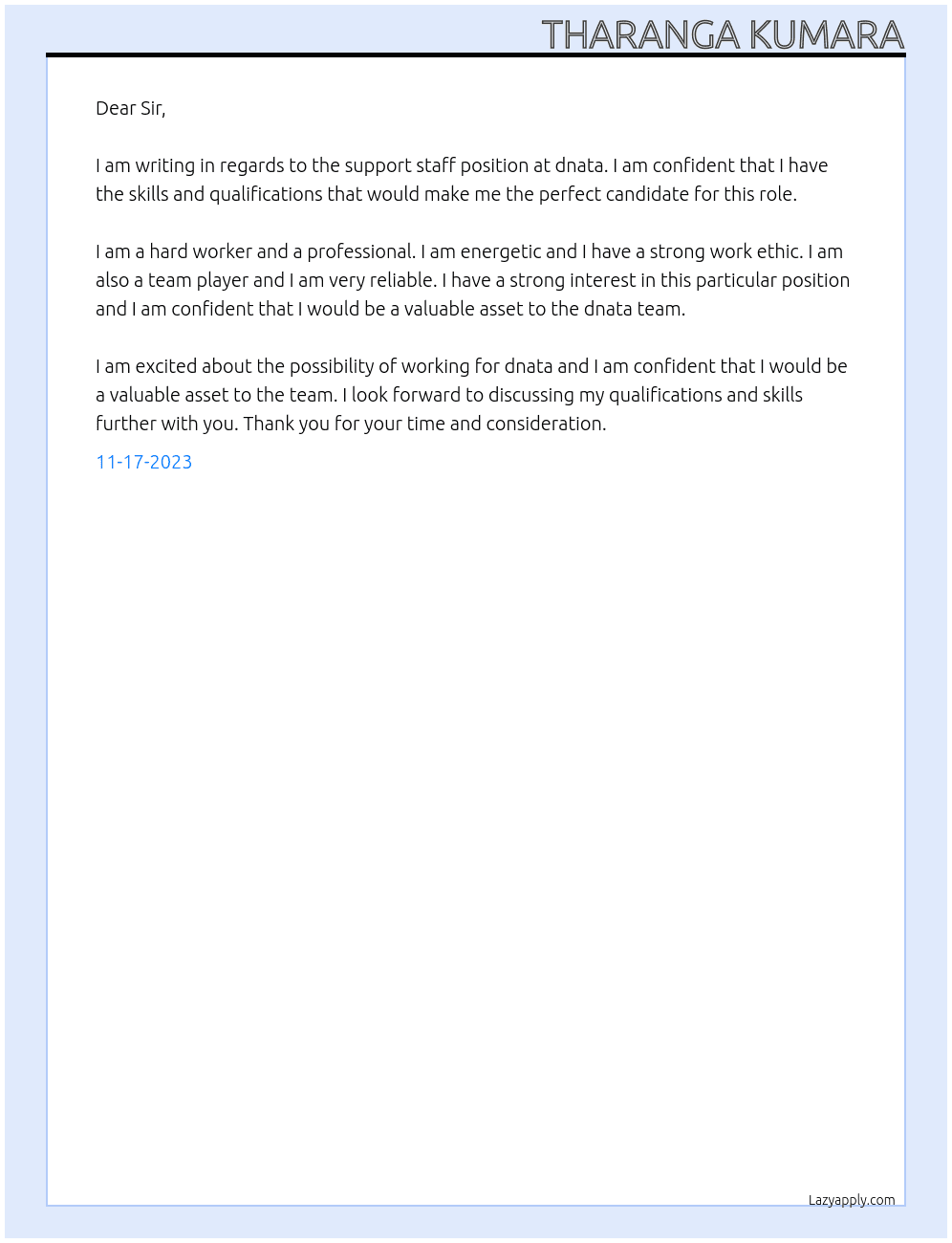 support staff  At dnata Cover Letter