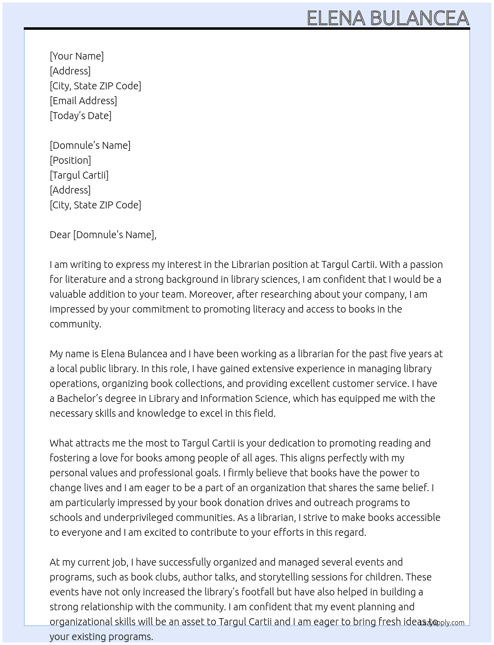 librarian At Targul Cartii Cover Letter