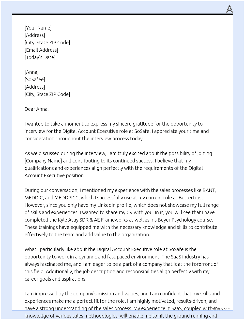 Digital Account Executive  At SoSafee Cover Letter