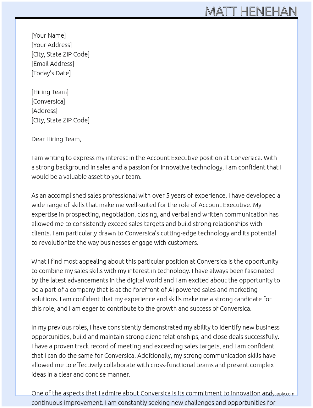 Account Executive At Conversica Cover Letter