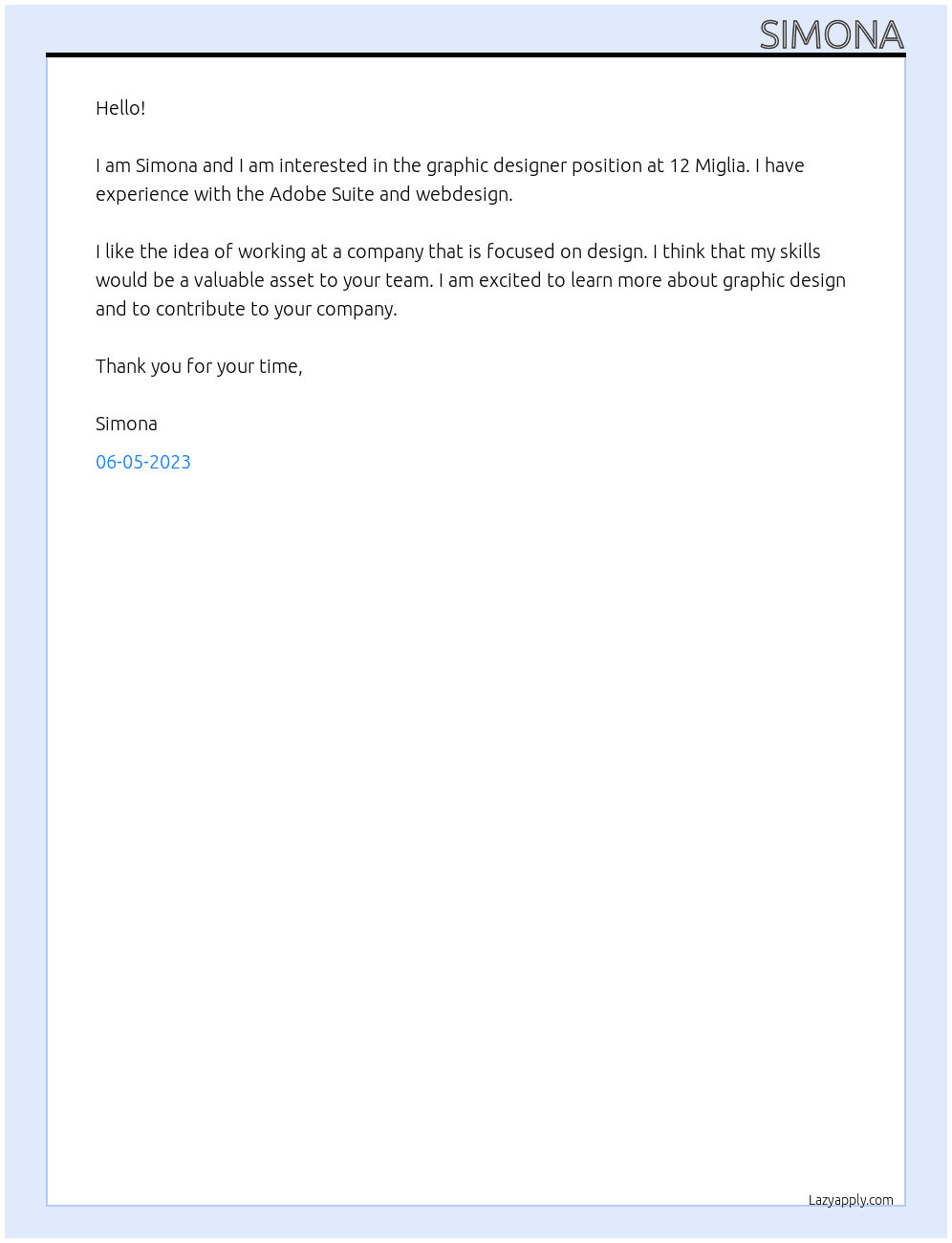 Graphic designer At 12 Miglia Cover Letter