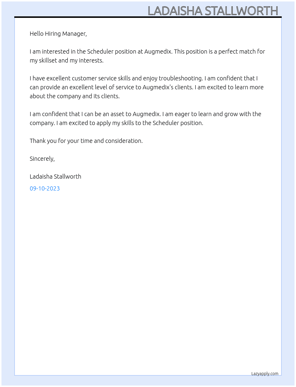 Scheduler At Augmedix  Cover Letter