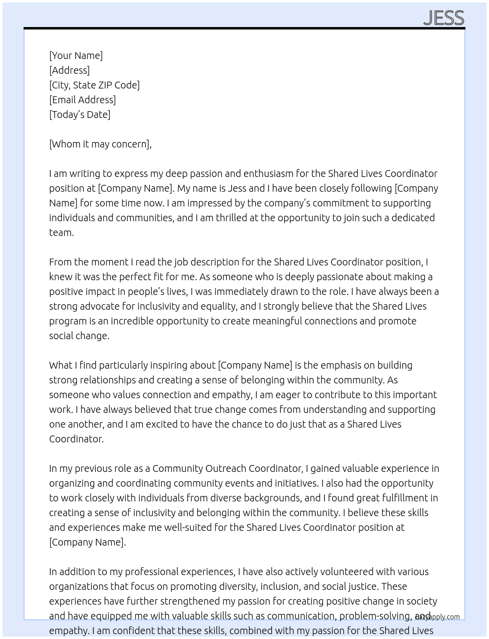 Cover letter for shared lives coordinator - LazyApply