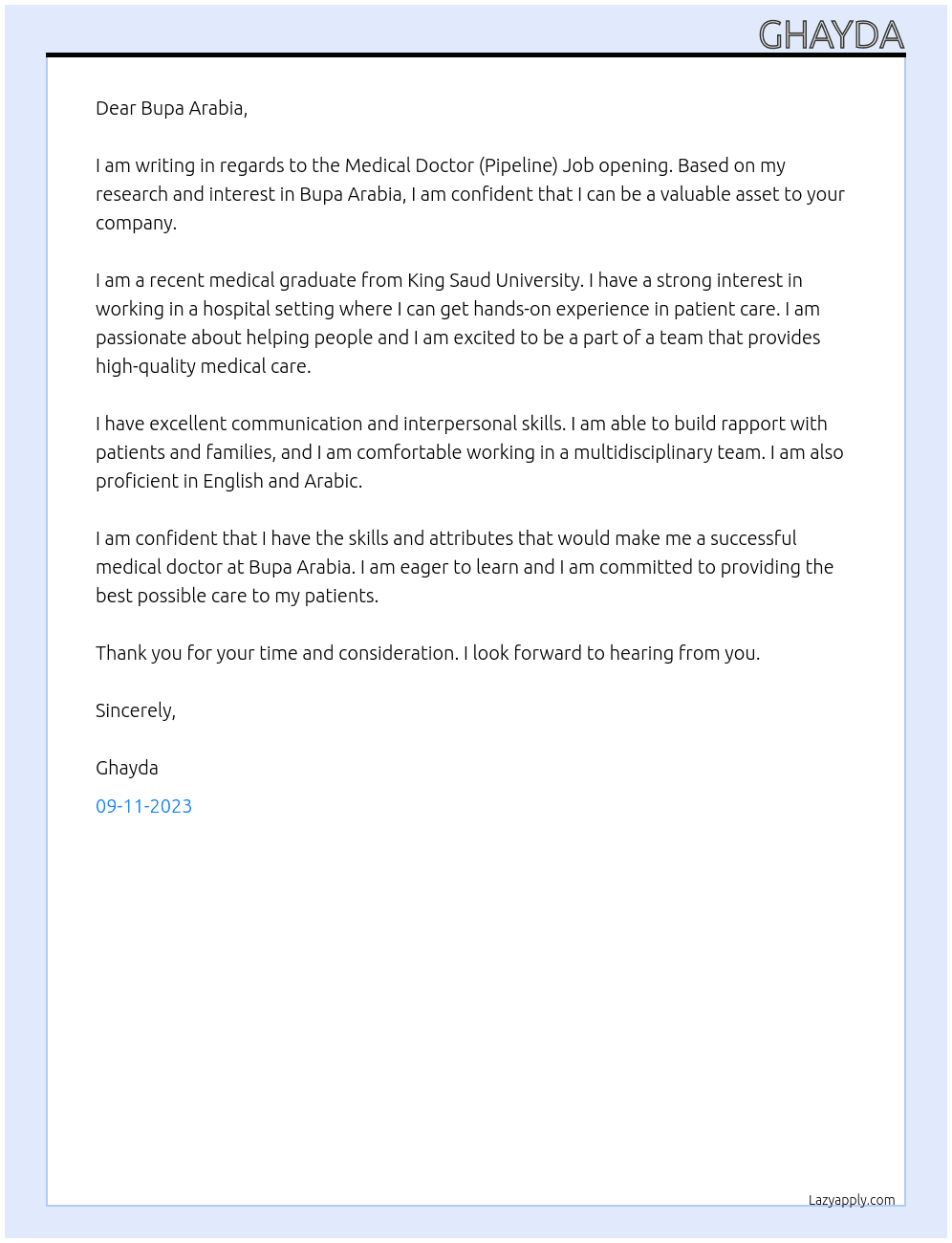 Medical Doctor (Pipeline) Job At Bupa Arabia Cover Letter