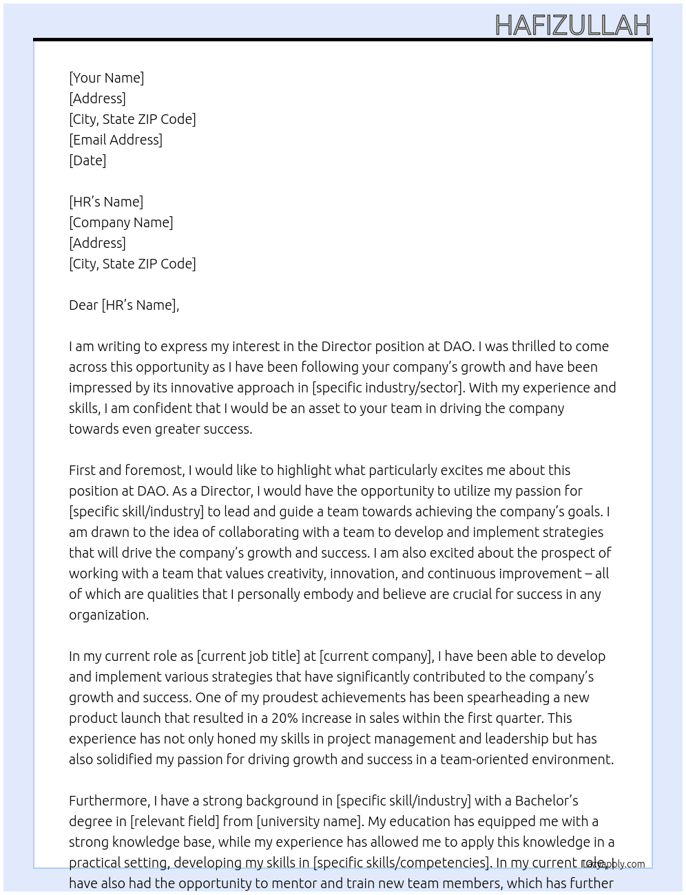 Director  At DAO Cover Letter