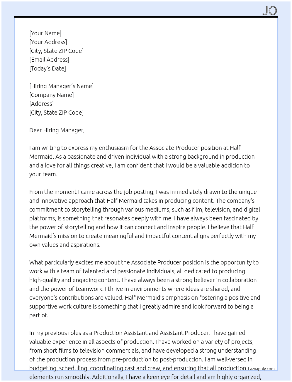 Associate Producer At Half Mermaid  Cover Letter