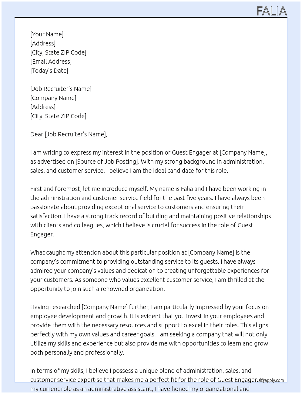 guest engager At Administration Cover Letter