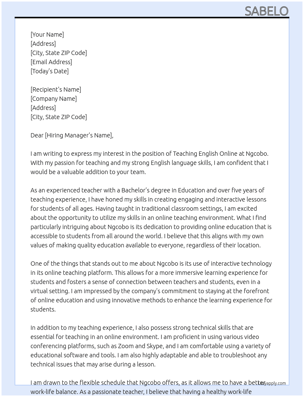 teaching english online At Ngcobo Cover Letter