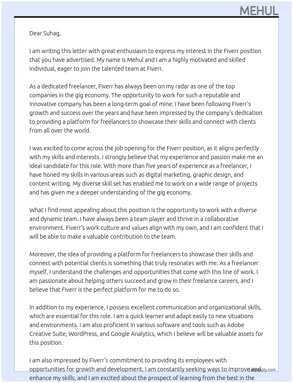 Fiverr At Fiverr Cover Letter
