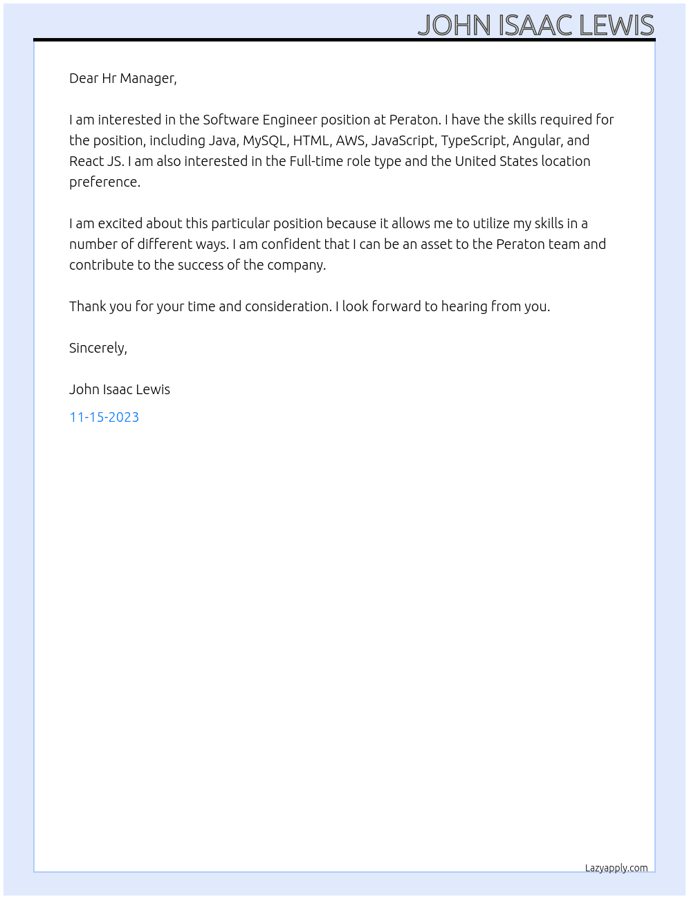 Software Engineer At Peraton Cover Letter