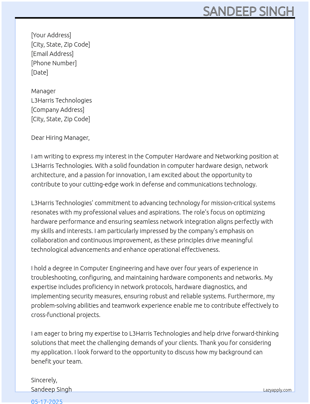 Cover letter for computer hardware and networking - LazyApply