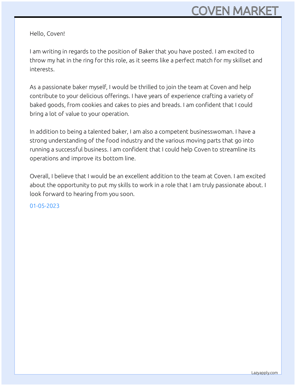 Baker At Coven Cover Letter