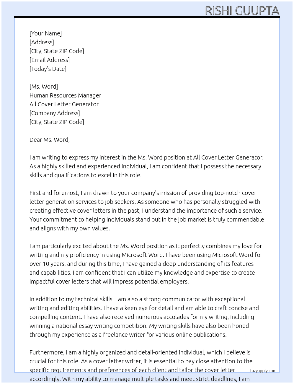 Ms word At all cover letter genrater Cover Letter