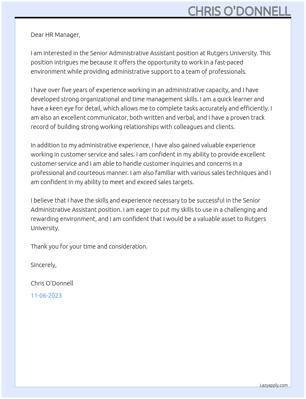 Senior Administrative Assistant At Rutgers University Cover Letter
