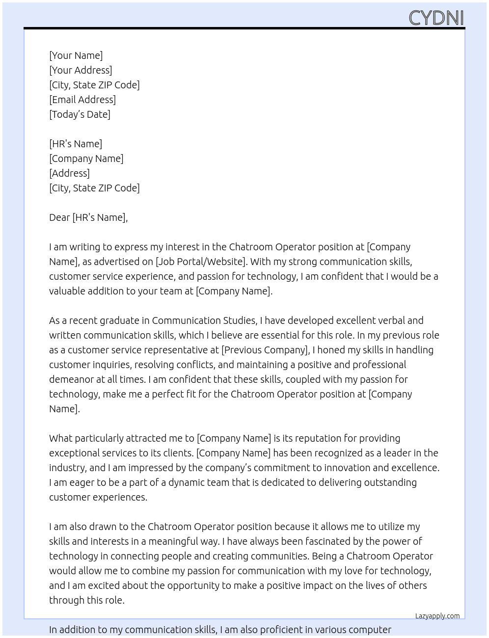 chatroom operator At Drips Cover Letter