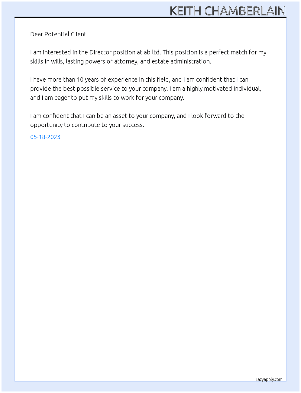 Director At ab ltd Cover Letter