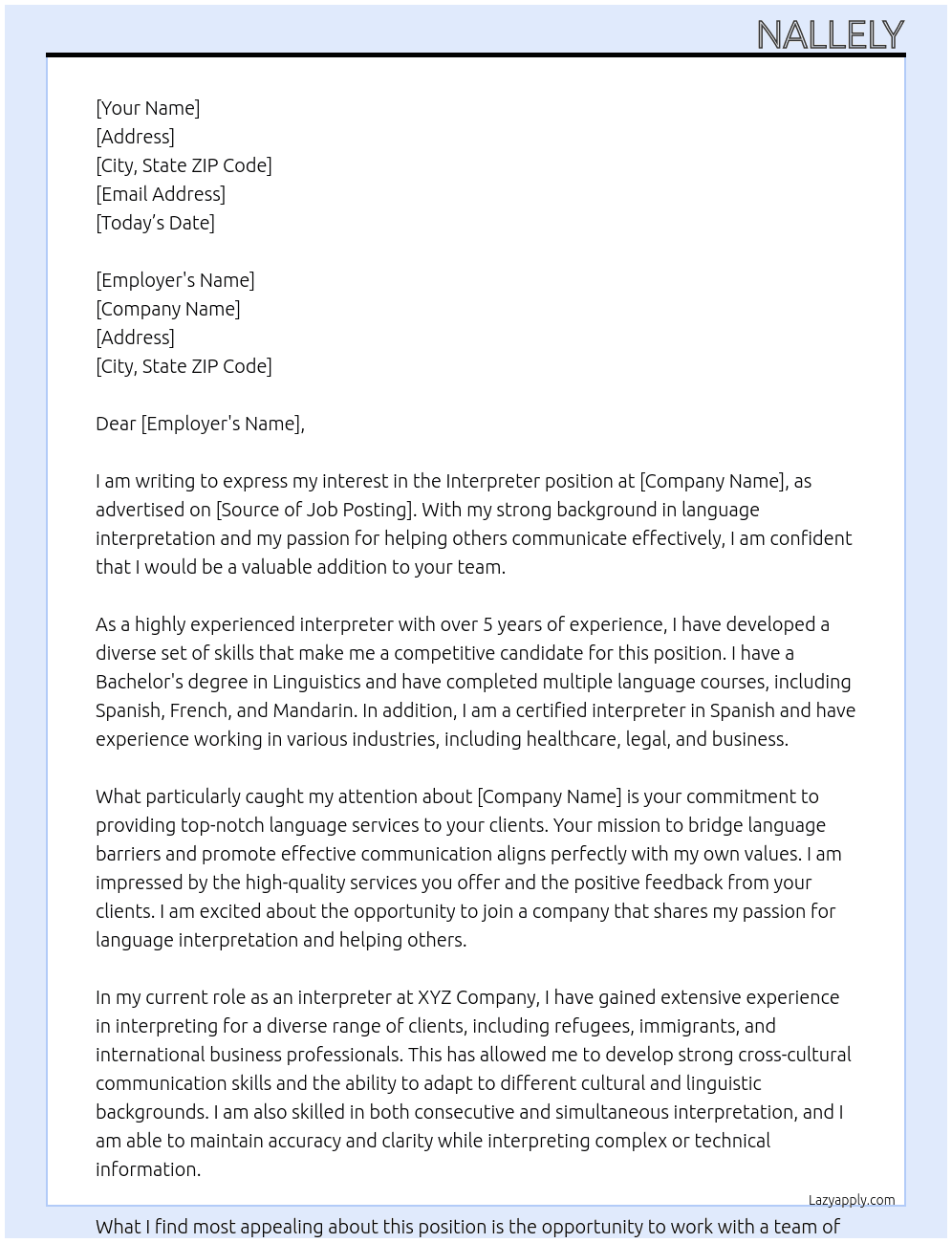 interpreter At Kelly Cover Letter