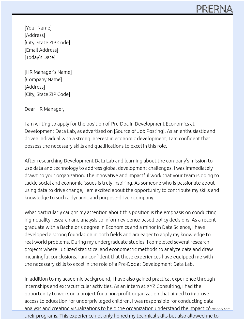 Pre-Doc in Development Economics At Development Data Lab Cover Letter