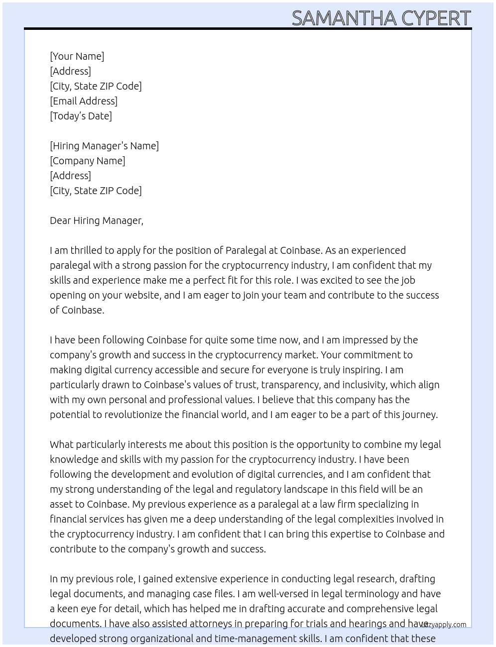 Paralegal At Coinbase Cover Letter