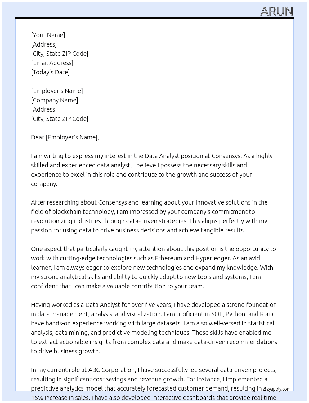 Data Analyst At Consensys Cover Letter