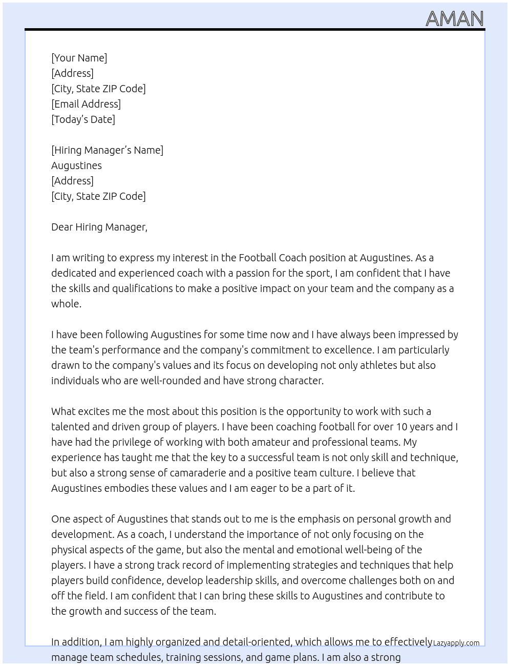 Football coach At Augustines Cover Letter