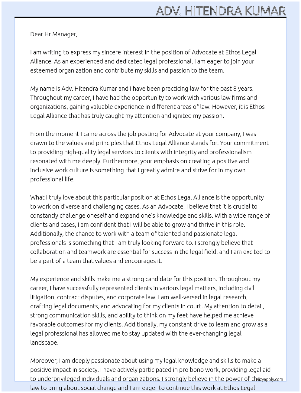 Adovate At Ethos Legal Alliance Cover Letter