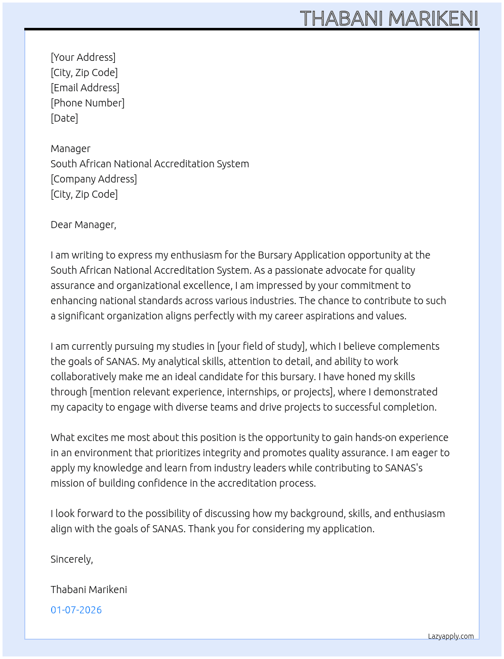 Cover letter for busary application - LazyApply
