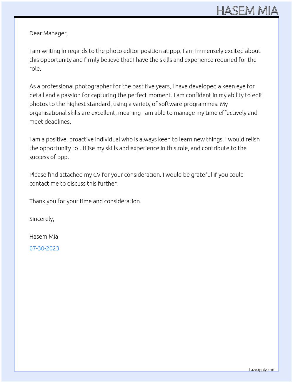 photo editor At ppp Cover Letter