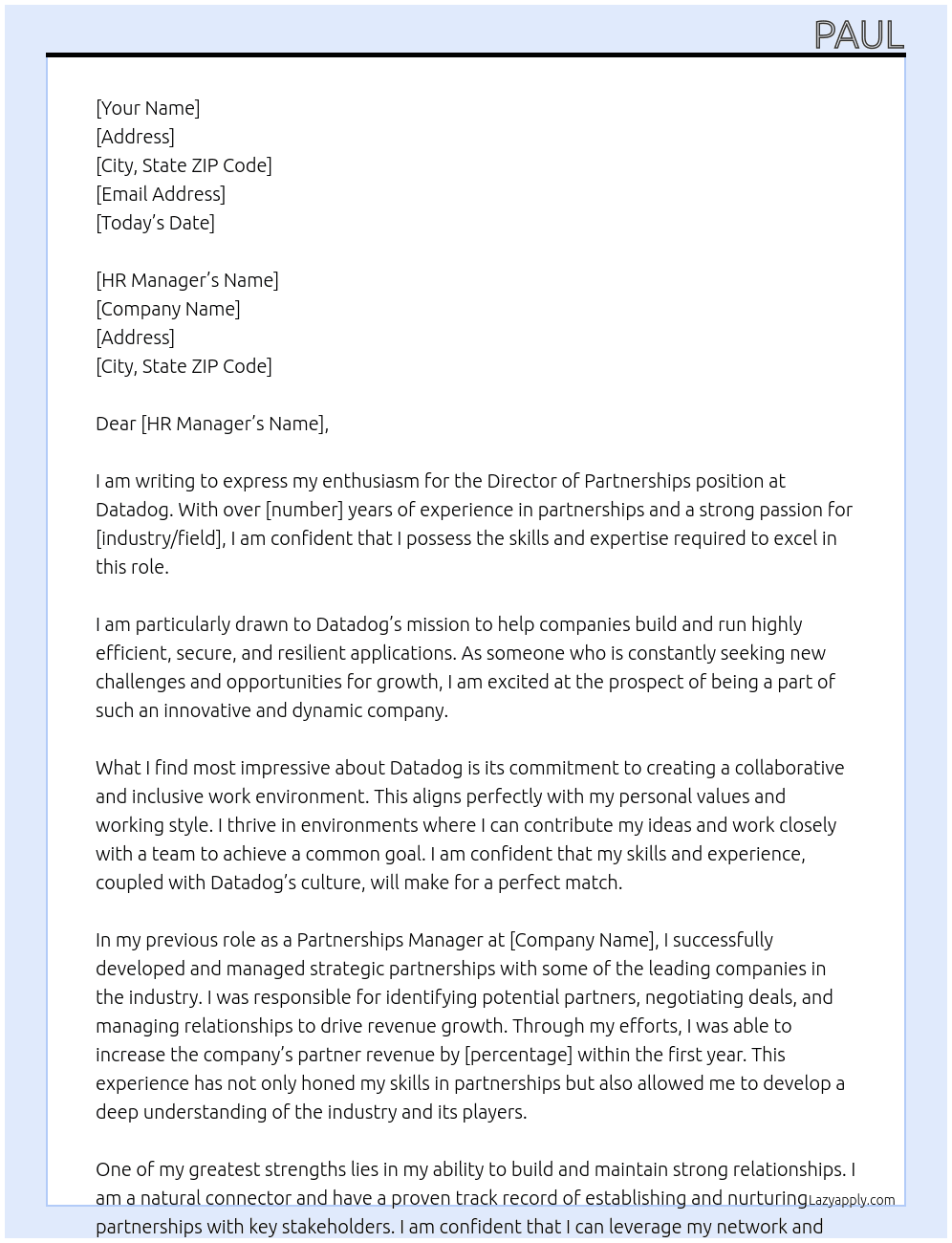 Director - Partnerships At Datadog Cover Letter