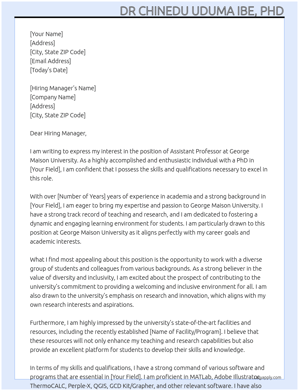 Assistant Professor At George Maison University Cover Letter