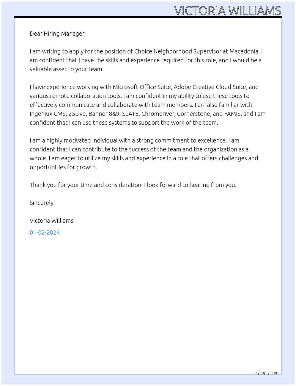  Choice Neighborhood Supervisor At Macedonia  Cover Letter