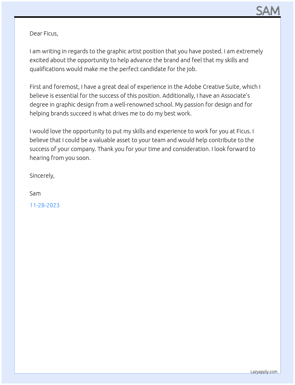 Graphic artist  At Ficus Cover Letter