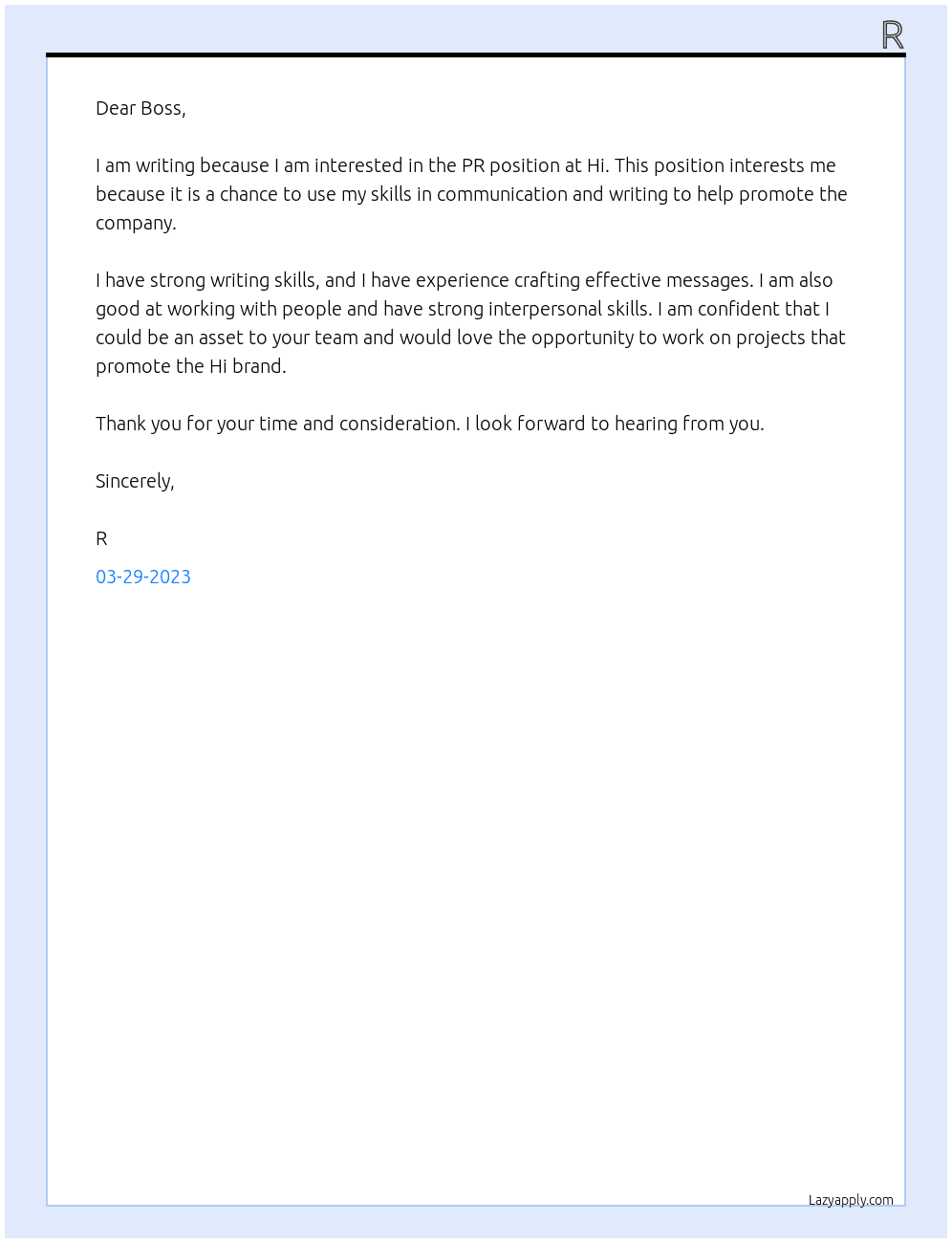 PR At Hi Cover Letter