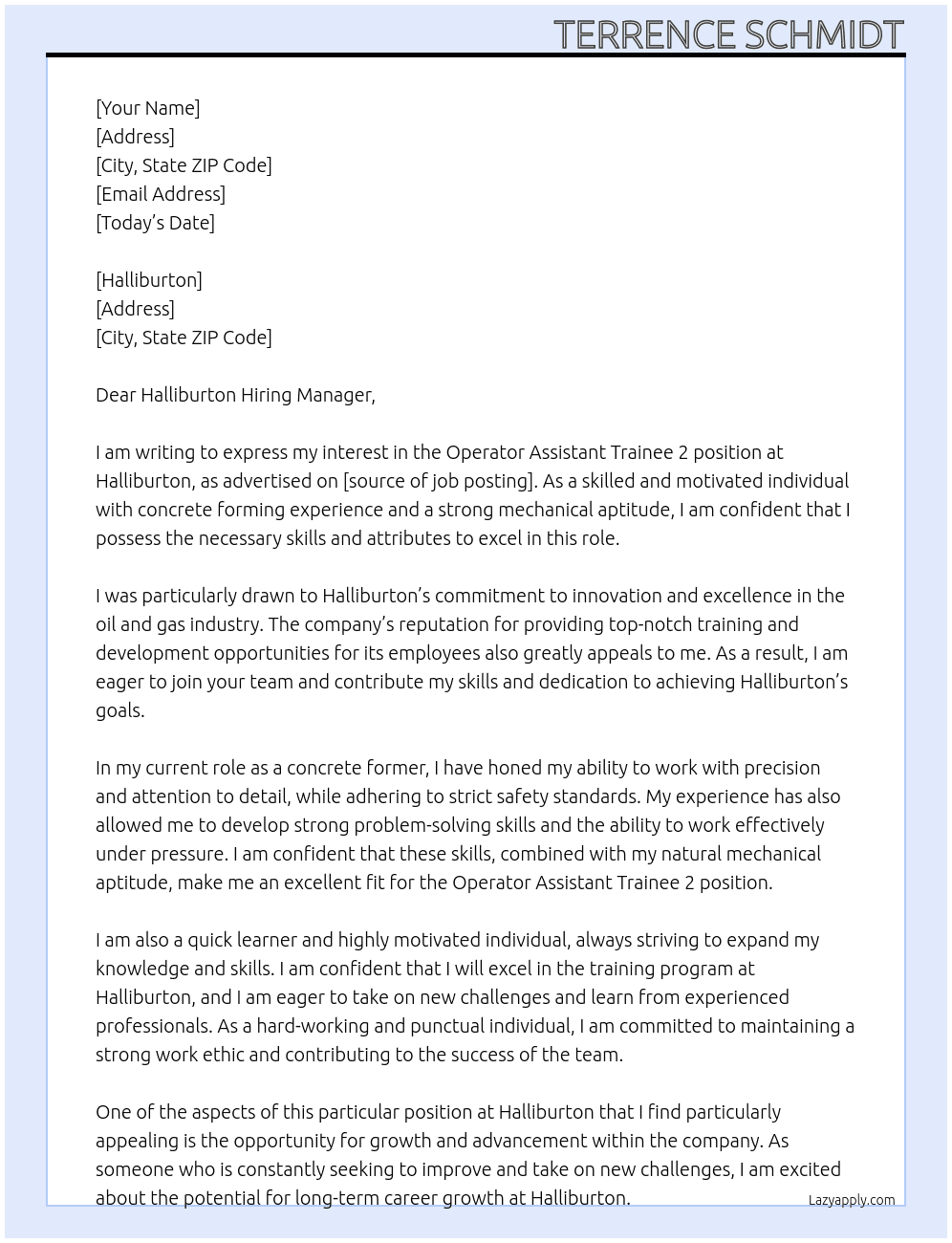 Cover letter for operator assistant trainee 2 - LazyApply