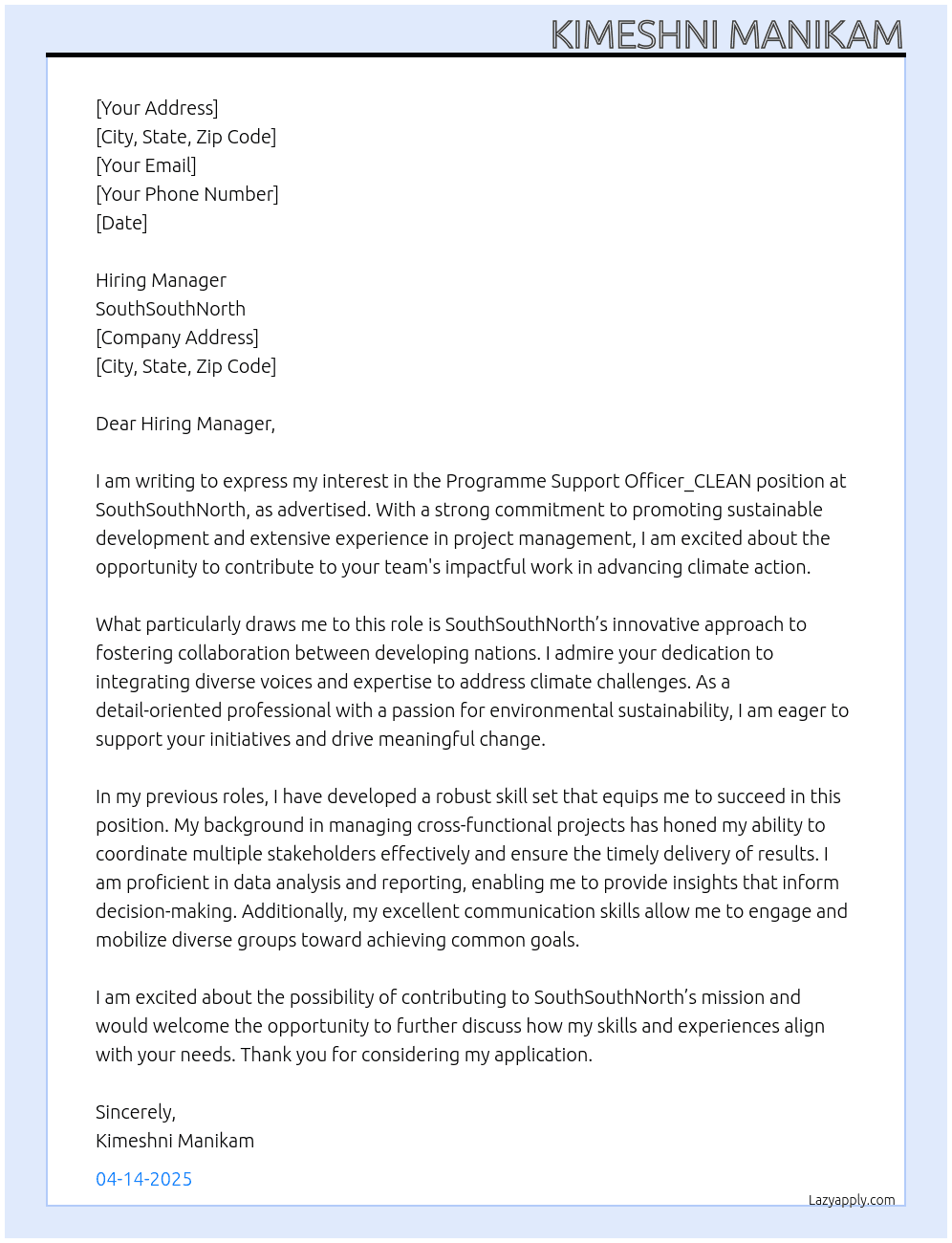 Cover letter for programme support officer_clean - LazyApply