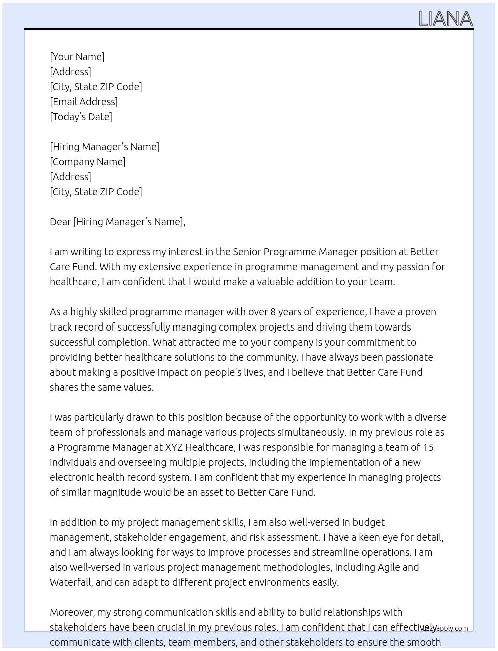 Senior Programme Manager At Better Care Fund  Cover Letter