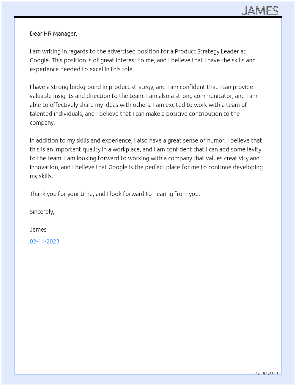 Cover letter for product strategy leader - LazyApply