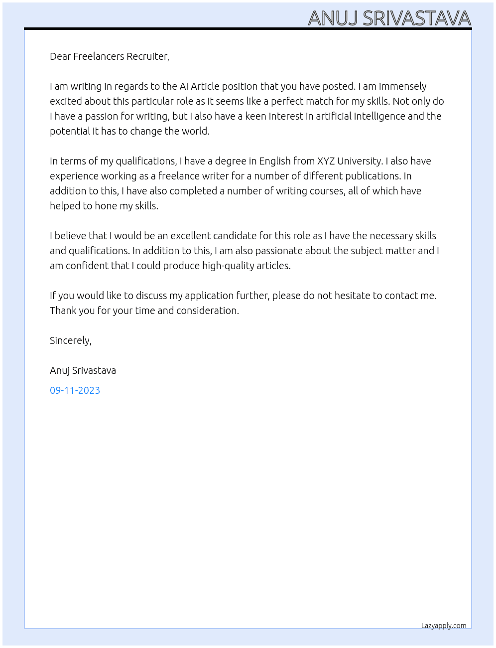 AI Article At freelancers Cover Letter