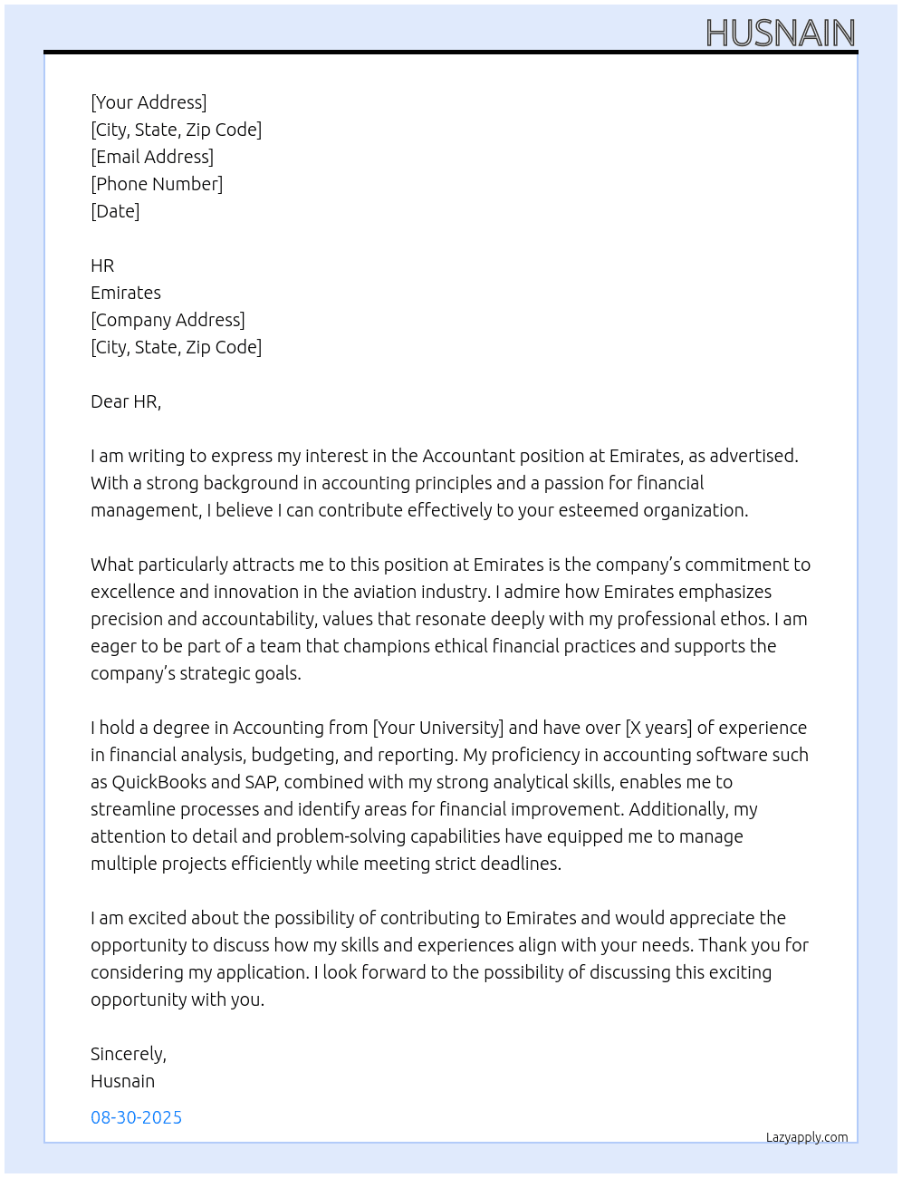 accountant At emriates Cover Letter