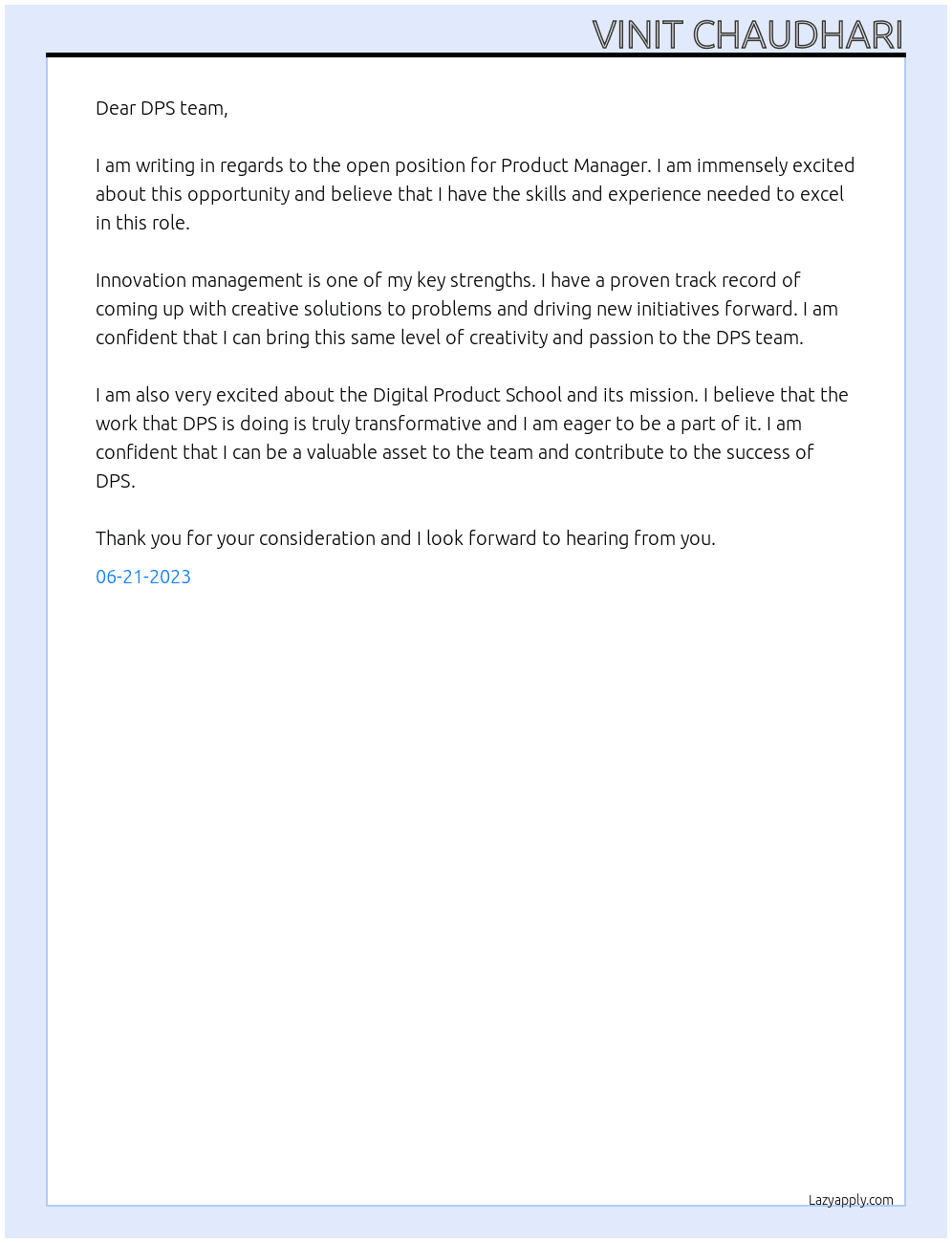 Product Manager At Digital Product School Cover Letter
